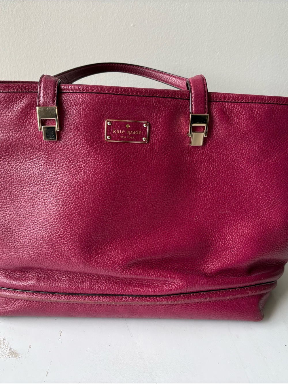 kate spade Magenta Pebbled Leather Tote with Gold Hardware